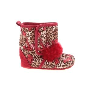 Truly Scrumptious Heidi Klum Booties Christmas Leopard fur trim Red/Brown Size 2